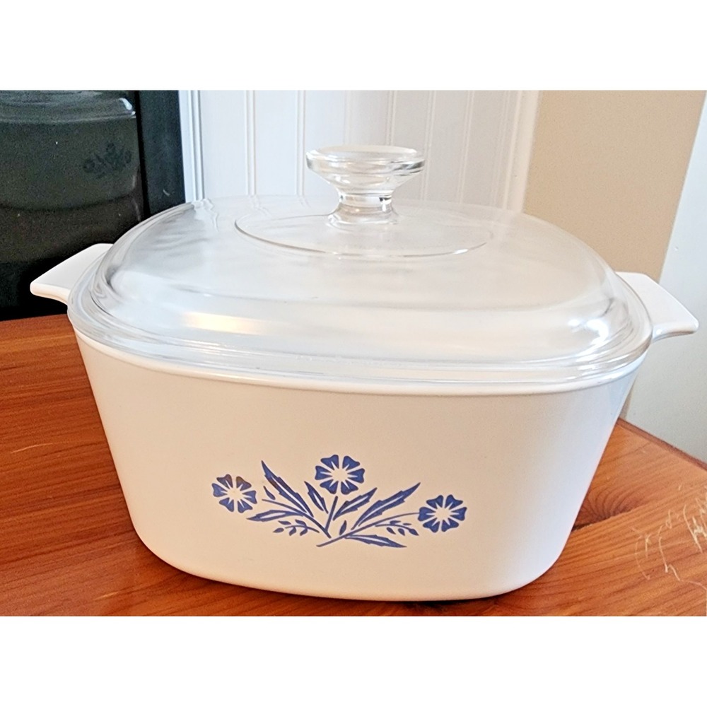 CorningWare A-3-B 3L Square Casserole Dish, White/Blue Floral, Glass Lid